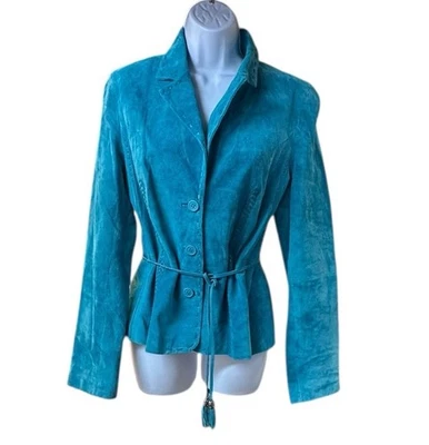 Jaqueta Georgiou Studio camurça turquesa com cinto borla boho faroeste Y2K tamanho 12 - Imagem 1 de 4