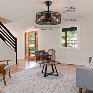 Ventilador de Techo Luz con Mando a Distancia, Retro Jaula Ventilador de Techo Luz - Imagen 1 de 20