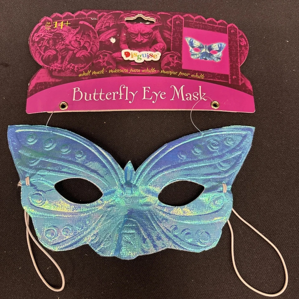 Mardi Gras Mask Blue Iridescent Butterfly Eye Mask With Elastic Loops - Image 1 of 4