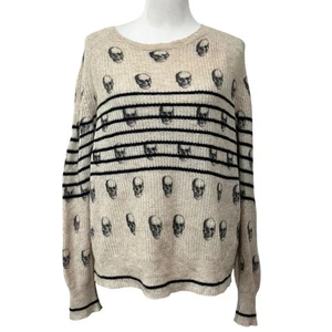 360 Cashmere Skull Sweater 100% Cashmere Striped Lightweight Women’s Size L - Picture 1 of 8