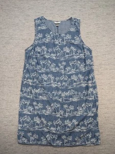 CJ Banks Denim Dress Womens 1X Blue Palm Tree Summer Casual Beachwear Tropical - Picture 1 of 7
