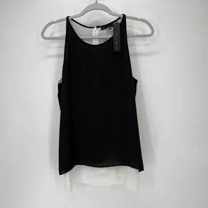 Willi Smith Tank Top Womens Medium Black White Sheer Layered Sleeveless Blouse - Picture 1 of 8