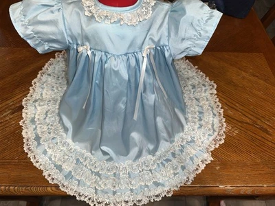 Vintage Roanna Lace Girls Dress Size 18m Blue Heirloom Portrait Party - Image 1 of 4
