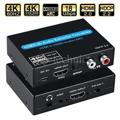 MARKENLOS 4K 60Hz HDMI 2.0 Audio Extractor Support 5.1Ch HDMI2.0b HDMI to HDMI ARC Switch