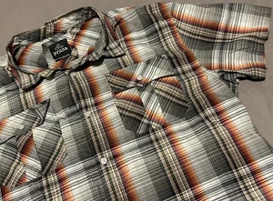 prAna Ostend Shirt Gray Orange Short Sleeve Organic Cotton Blend Plaid Mens XXL - Picture 1 of 7