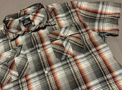 prAna Ostend Shirt Gray Orange Short Sleeve Organic Cotton Blend Plaid Mens XXL - Image 1 of 4