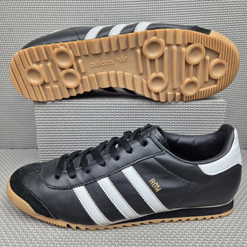 Adidas Rom 2011 Trainers UK 11 Men's Black Leather Gum Sole Retro Originals - Image 1 of 4