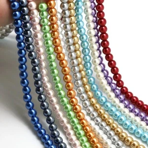 50 Pcs 8mm Glass Pearls Beads With Hole Jewellery Making Christmas Gift DIY - Picture 1 of 40