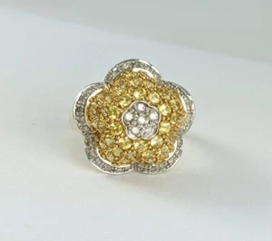 14K Gelbgold Diamant Cluster Cocktail Ring Kuppel Blume 6,16 gm - Bild 1 von 9