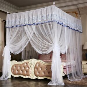 Summer Bed Netting Canopy Mosquito Net Embroidery Head Bed Curtain & Frames King
