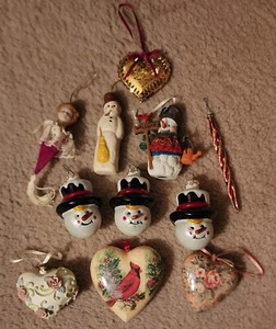 Vintage Ornaments Lot of (11) ~ Hearts, Icicles, Snowmen+ - Picture 1 of 6