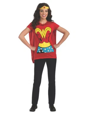 Women’s Wonder Woman Shirt Halloween Costume with Cape Size Extra Large XL - Image 1 of 4