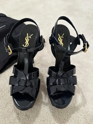 Sandalias de plataforma Saint Laurent Tribute charol 105 mm color azul marino 36,5 Foto 1 de 4