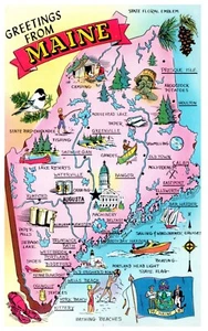 Mapa de vacaciones de Maine postal vintage coleccionable - Imagen 1 de 2