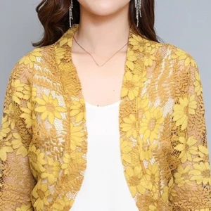 Women Floral Lace Cardigan Jacket Shrug Capelet Crop Bolero Top Half Sleeve - Picture 1 of 18