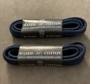 2 Pair Waxed Cotton Round Dress Shoe Laces Navy Blue. 30 in. "Statement" - Picture 1 of 2