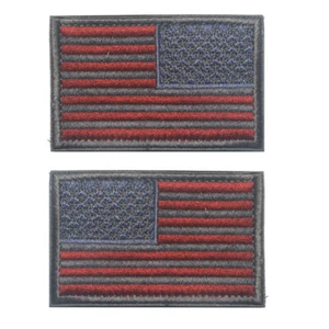 USA US AMERICAN FLAG REVERSE LEFT RIGHT SHOULDER HOOK LOOP 2 PATCHES RED GRAY - Picture 1 of 4