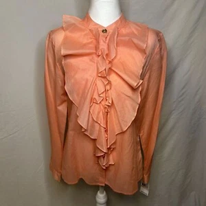 MICHAEL Michael Kors Peach Ruffled Linen Button Up Blouse Womens Designer NWT - Picture 1 of 8