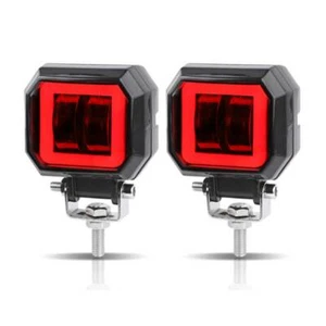 2X 3inch LED Work Light Cube Pods Red Halo Spot Driving Fog DRL Lamp Offroad ATV - Picture 1 of 11