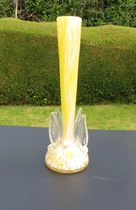 Vintage Franz Welz Bohemian Glass Variegated Yellow Winged Base Vase - Picture 1 of 8