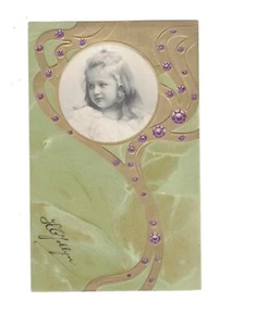 SE1478 FOTO SCHÖNES MÄDCHEN IM JUGENDSTIL GOLDRAHMEN FANTASY - Bild 1 von 1