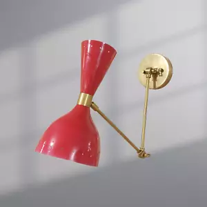 1950's Mid Century Handmade Brass Italian Diabolo Wall Sconce Light Fixture - Picture 1 of 13
