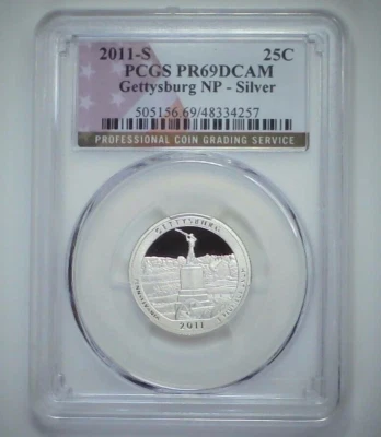 2011-S 25C ATB Quarter Gettysburg PCGS PR69 DCAM 90% Silver 25locl0219 - Image 1 of 4