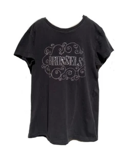 USED Lyda France Girls Black Cotton T-Shirt Sparkle "Brussels" Size M (10/12) - Picture 1 of 4