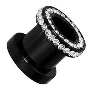 Schwarz Titan Schraubstopfen/Lehren mit Front/Seitenreihe klar CZ 1 Paar B/7/3/25 - Bild 1 von 3