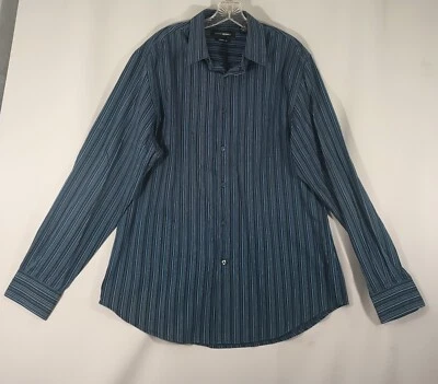 Camisa John Henry Calce Moderno Para Hombres Grande Manga Larga Botón Azul Rayas Envío RÁPIDO Foto 1 de 4