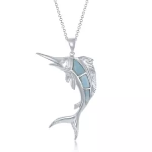 Sterling Silver Larimar Marlin Fish Pendant Chain Necklace 18" - Picture 1 of 1