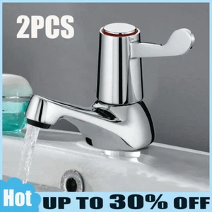 Chrome Lever Basin Taps Pair of Bathroom Sink Taps for Basin Hot and Cold Water - Picture 1 of 15