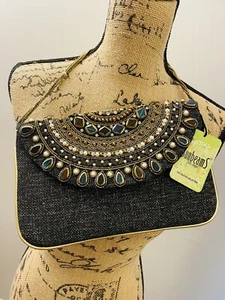 Sonnenstrahlen bestickt mit Perlen Kristall Clutch Tasche Handtasche Made in India - Bild 1 von 6