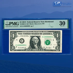 2013 FRN $1 Rare Fancy Near Solid Serial Number 19999999, PMG VERY FINE 30 - Picture 1 of 2