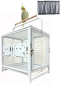 Deluxe Strong Iron Travel Vet Bird Parrot Carrier Wooden Handle Stand Perch Cage - Picture 1 of 8