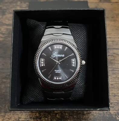 GENOA Women’s Watch Austrian Crystal Silver, Black Chrome Tone Quartz Japan Move - Image 1 of 4