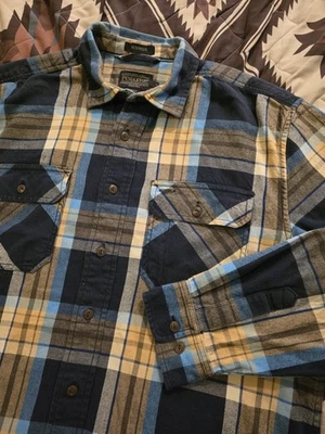 Pendleton Burnside Franela Manga Larga Abotonada Azul/Amarillo Cuadros Para Hombre Grande Foto 1 de 4