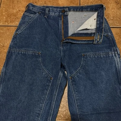 Pantalones de mezclilla Carhartt vintage para hombre 32x30 azul doble rodilla leñador lavado medio B73 DST Y2K Foto 1 de 4