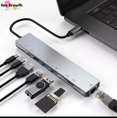 8 in 1 Multiport USB-C Hub Type C To USB 3.0 4K HDMI Adapter For Macbook Pro/Air - Image 1 of 4