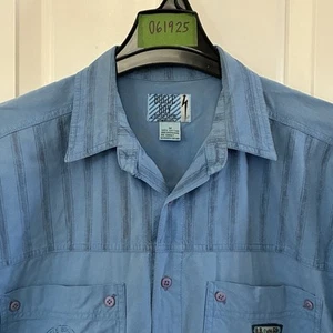 VTG Bugle Boy Shirt Mens Medium Blue Striped Y2K S/S Casual Pockets Hong Kong - Picture 1 of 8