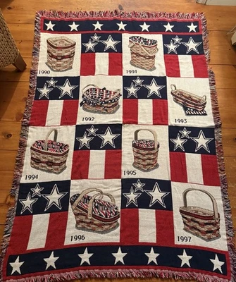 Cesta Longaberger Goodwin Tejedores Tejido Afgano Manta Bandera Estrellas Foto 1 de 4