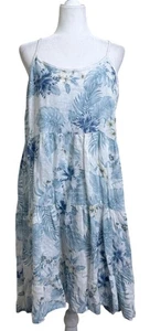 Valentina Naldi Damen Blumen ärmelloses Kleid Leinen blau weiß tropisch Größe L - Bild 1 von 6