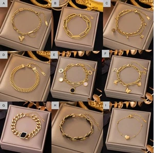 Women Bracelet 18K Gold Plated Stainless Steel Bangle Multiple Designs Jewellery - Picture 1 of 21