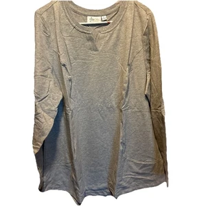 D & Co. Active Women's Shirt Split Neck Pockets Stretch Sz XL Gray Relaxed Fit - Picture 1 of 6