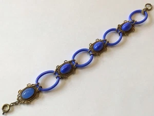 VINTAGE ART DECO BLUE CABOCHON AND RING BRACELET - Picture 1 of 2