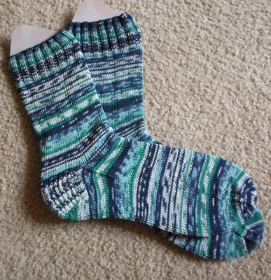 Wool Free Socks - Hand knitted Socks - Size XL - Self-Striping Colors - Image 1 of 4