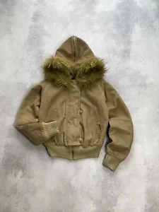 Vintage Bomber LGB If Six Was Nine Style Faux Fur Zip Cropped Jacket Size M - Picture 1 of 11