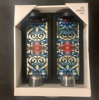 Juego de 2 apliques portavelas con luz de té inspiradores para colgar en la pared Prioridad gratuita M. Foto 1 de 4