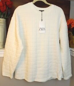 Zara Womens Ivory Textured Classic Fit Long Sleeve Sweater Size M