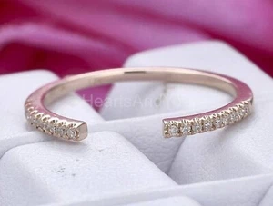 0.4ct Round Cut Moissanite Open Stackable Women Wedding Band 14K RoseGold Plated - Picture 1 of 6